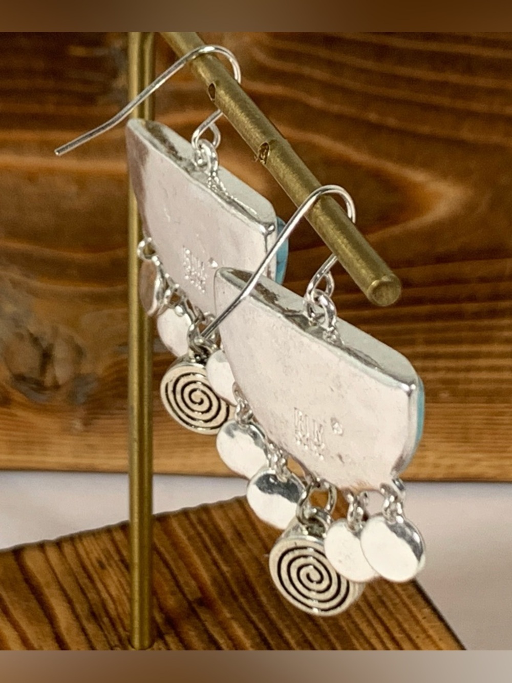 RLM SOHO Robert Lee Morris Designer Turquoise Modernist Silver Tone Earrings - Picture 5 of 7